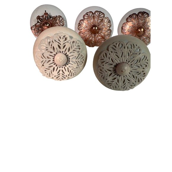 Decorative Ceramic & Metal Drawer Knobs Cabinet Pulls Set Of 6 White & Rose Gold - Picture 2 of 9